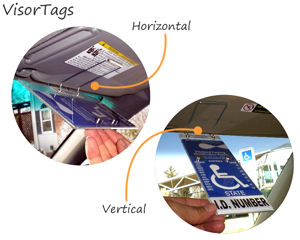 Handicap parking permit holder snaps down from visor
