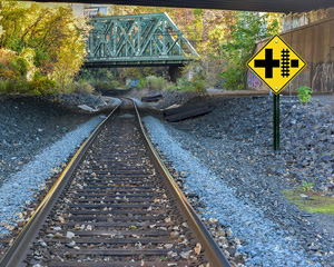 Railroad and intersection sign