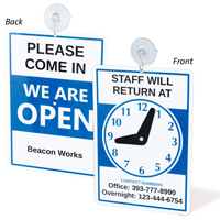 Custom 2 Sided Building Manager Be Back Sign