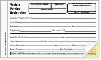 NCR 2 Part Vehicle Parking Registration Form