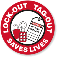 LOCK OUT TAG OUT SAVES LIVES Hard HAT DECAL