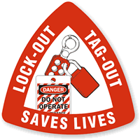 Lock Out Tag Out Saves Lives Triangle Hard Hat Decal