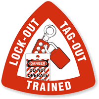 Lock-Out Tag-Out Trained Triangle Hard Hat Decal