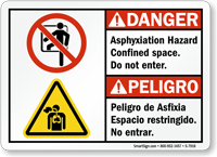 bilingual Asphyxiation Hazard Confined Space Sign