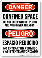 Confined Space, Do Not Enter Bilingual Sign