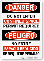 Do Not Enter Confined Space Bilingual Danger Sign