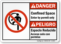 Confined Space Enter By Permit Only Bilingual Sign