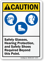 Safety Glasses Hearing Protection Shoes Required Caution Sign
