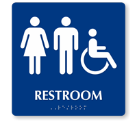 Men, Women And Accessible Pictogram Braille Unisex Restroom Sign
