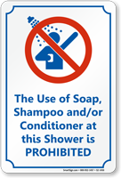 Soap Shampoo Use in Shower Prohibited Sign