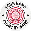 Circular Text with Fire Rescue (red on white)