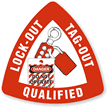 Lock Out Tag Out Qualified Triangle Hard Hat Decal