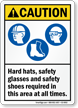 Hard Hats, Safety Glasses Safety Shoes Required PPE Sign