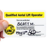 Qualified Aerial Lift Operator, Wallet card