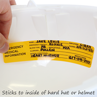 Hard hat emergency information label