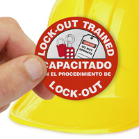 Bilingual Lockout Trained Hard Hat Decal