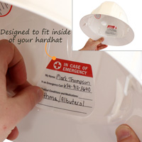 Hard hat decals for emergency contact information
